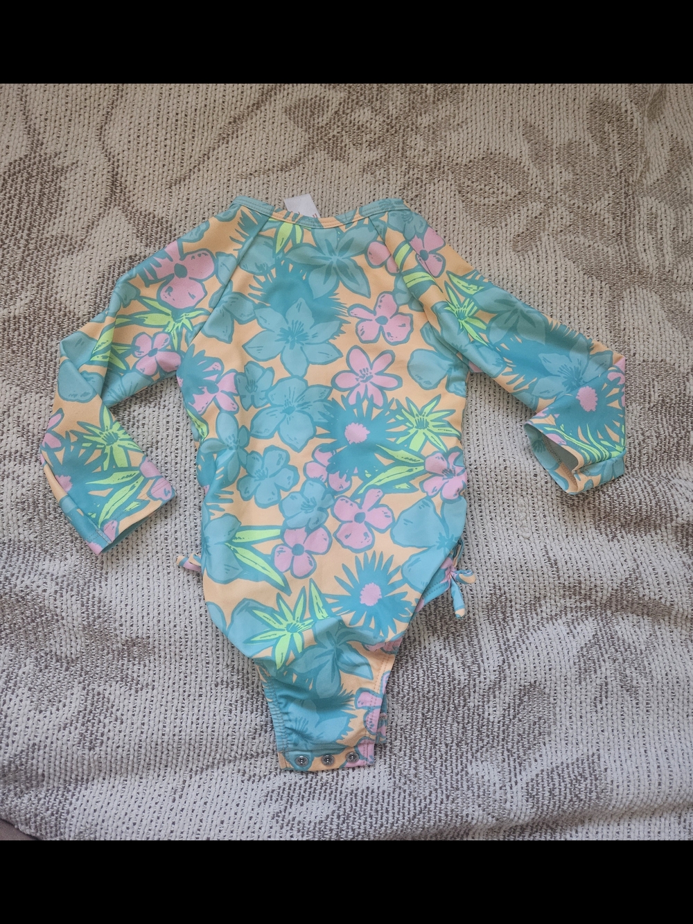 Cat & Jack Teal, Peach & Pink Floral Long-Sleeve One-Piece Swimsuit